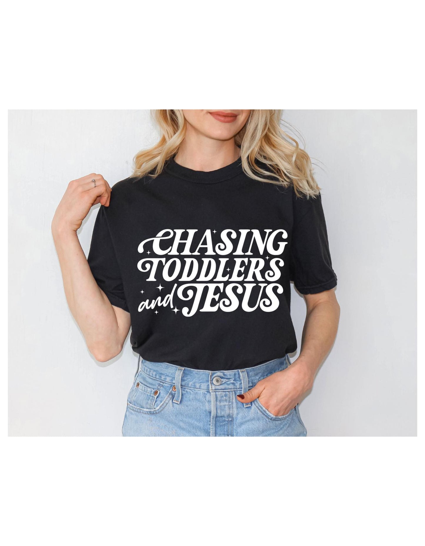 Chasing Toddlers and Jesus T-Shirt | Mom Life Faith Shirt | Christian Motherhood Tee | Funny Tired Mom Shirt | Jesus & Toddlers Graphic Tee