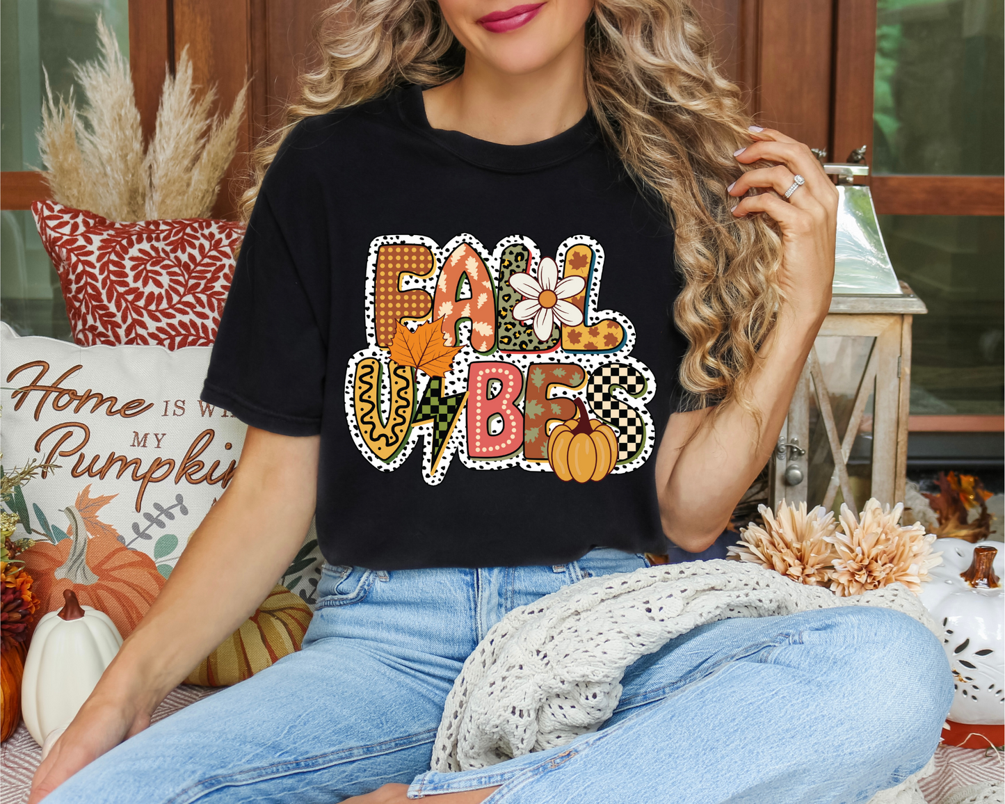 Retro Fall Vibes Graphic Tee - Vintage 70s Autumn Shirt - Groovy Pumpkin Spice Season Top - Cozy Fall Aesthetic T-Shirt