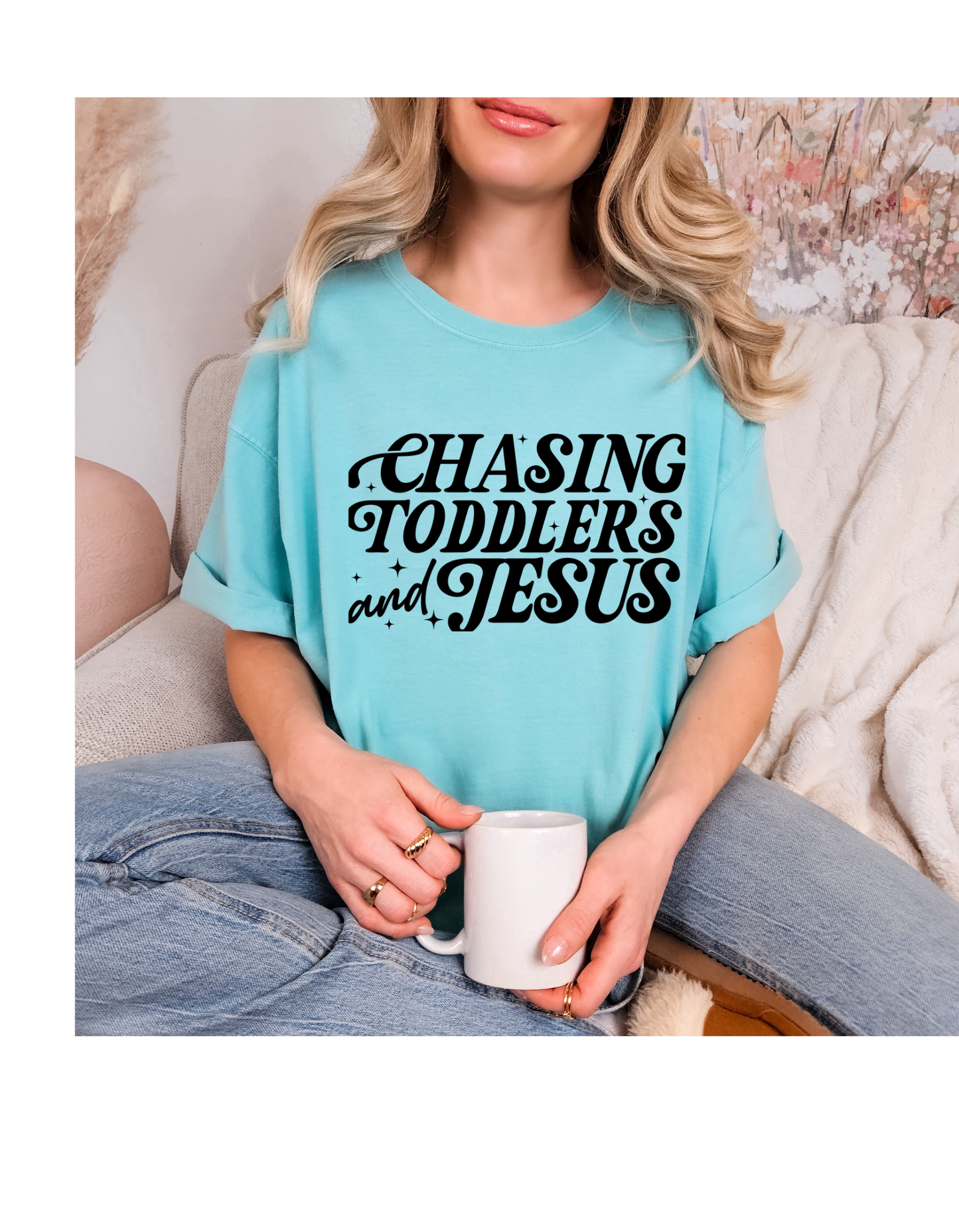 Chasing Toddlers and Jesus T-Shirt | Mom Life Faith Shirt | Christian Motherhood Tee | Funny Tired Mom Shirt | Jesus & Toddlers Graphic Tee