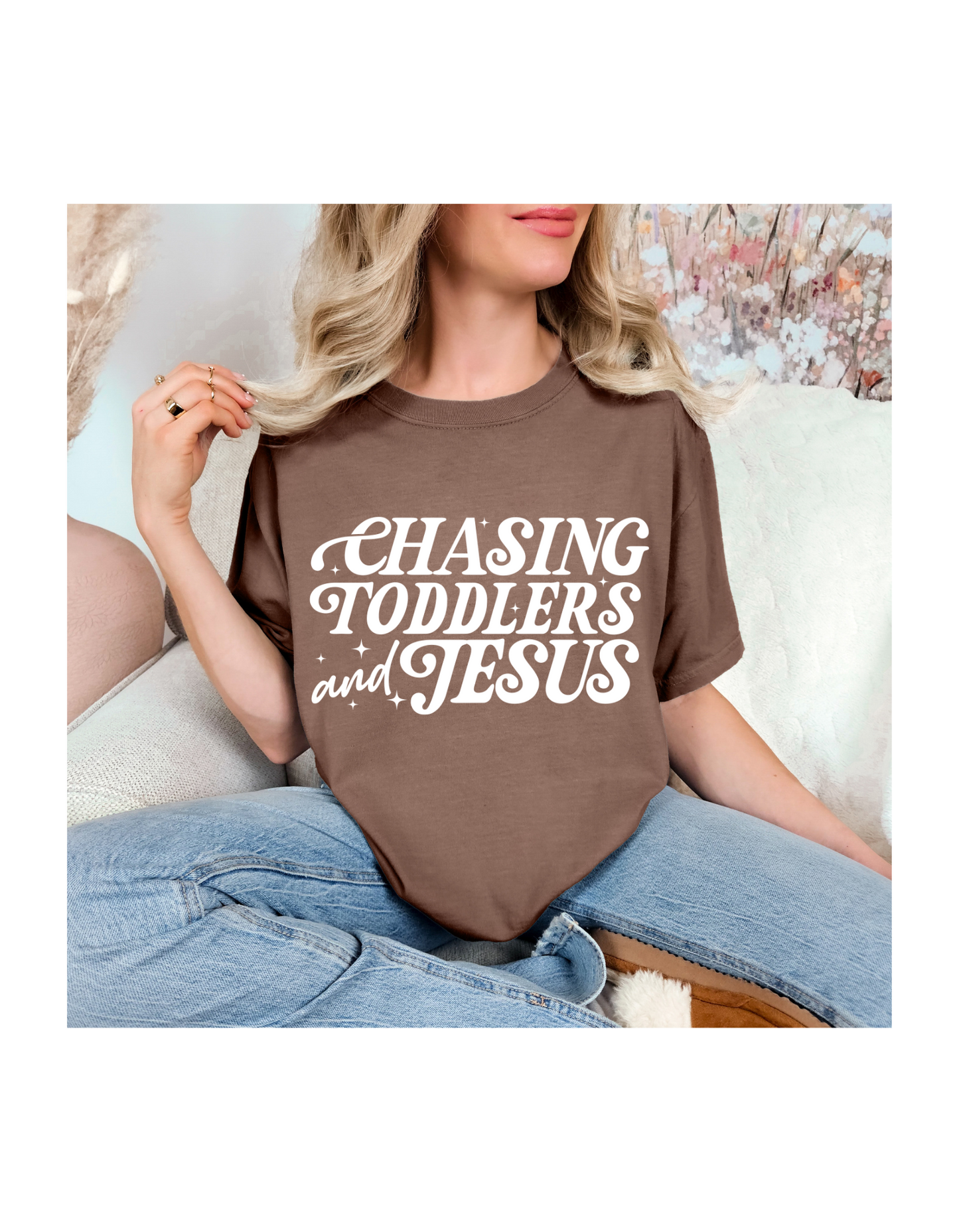 Chasing Toddlers and Jesus T-Shirt | Mom Life Faith Shirt | Christian Motherhood Tee | Funny Tired Mom Shirt | Jesus & Toddlers Graphic Tee