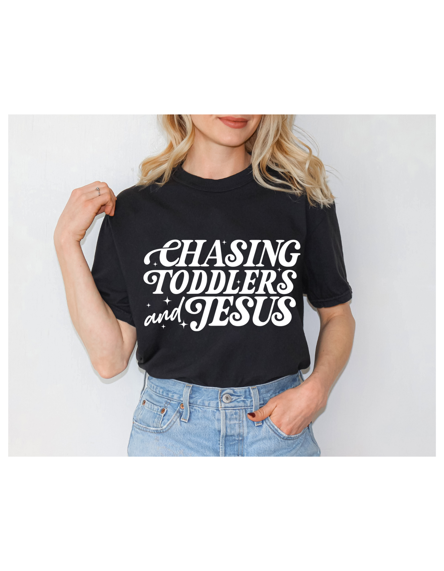 Chasing Toddlers and Jesus T-Shirt | Mom Life Faith Shirt | Christian Motherhood Tee | Funny Tired Mom Shirt | Jesus & Toddlers Graphic Tee