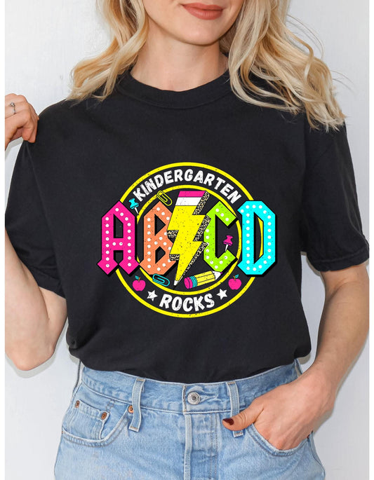 Colorful Retro Teacher Shirt | Back to School Teacher Tee | Fun Teacher Graphic T-Shirt | ABCD Teacher Shirt - Teacher Gift