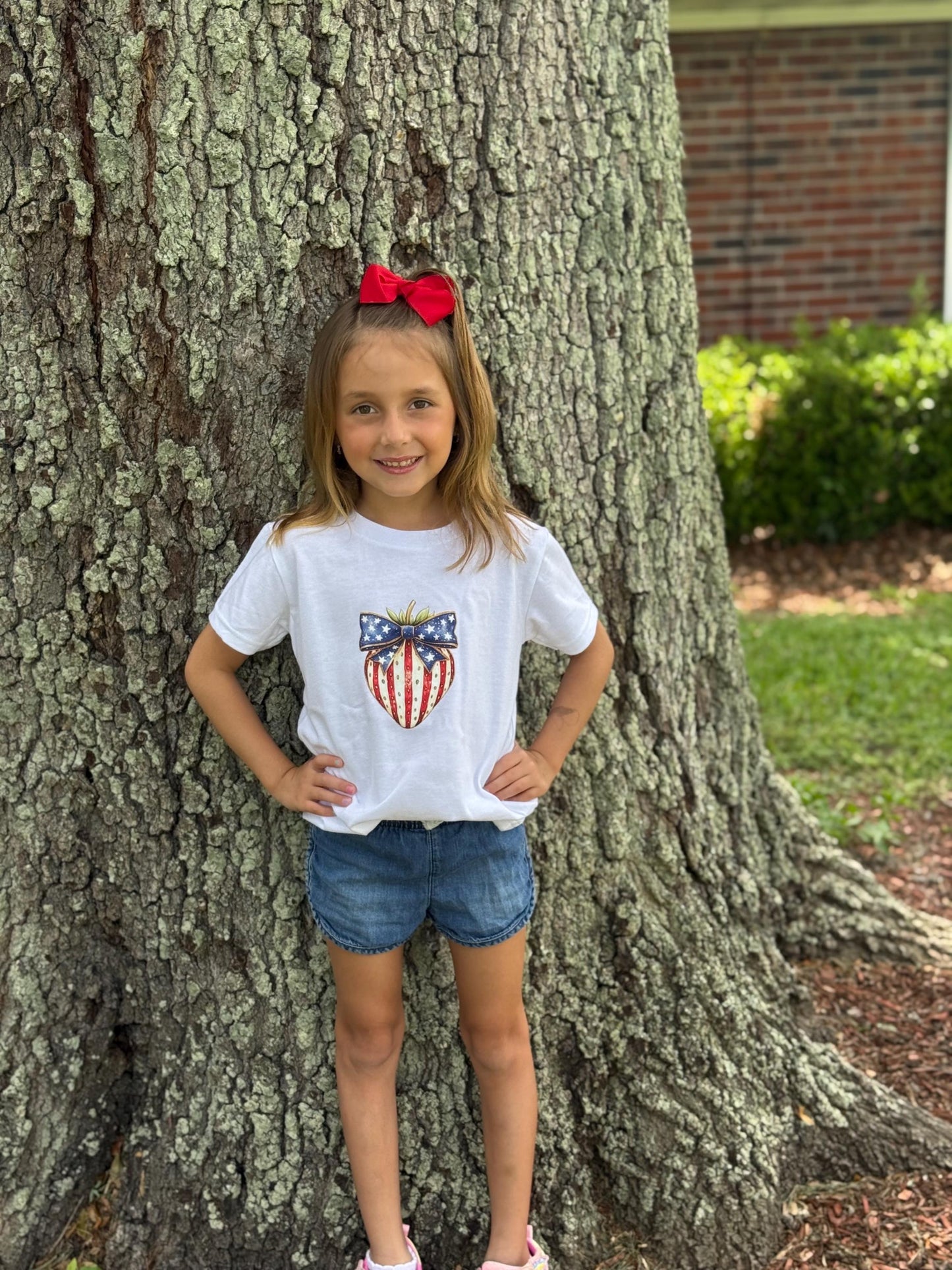 Strawberry USA T-Shirt 4th of July Patriotic Shirt Red White & Blue Summer Graphic Tee Independence Day Outfit