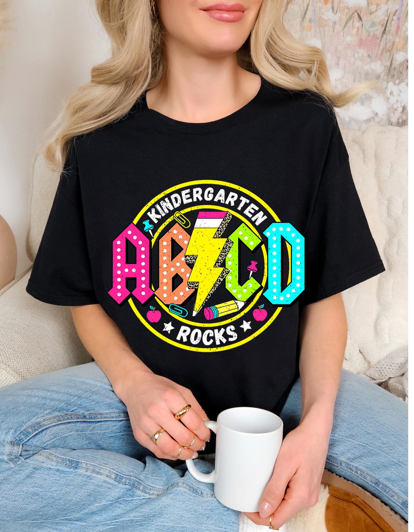 Colorful Retro Teacher Shirt | Back to School Teacher Tee | Fun Teacher Graphic T-Shirt | ABCD Teacher Shirt - Teacher Gift