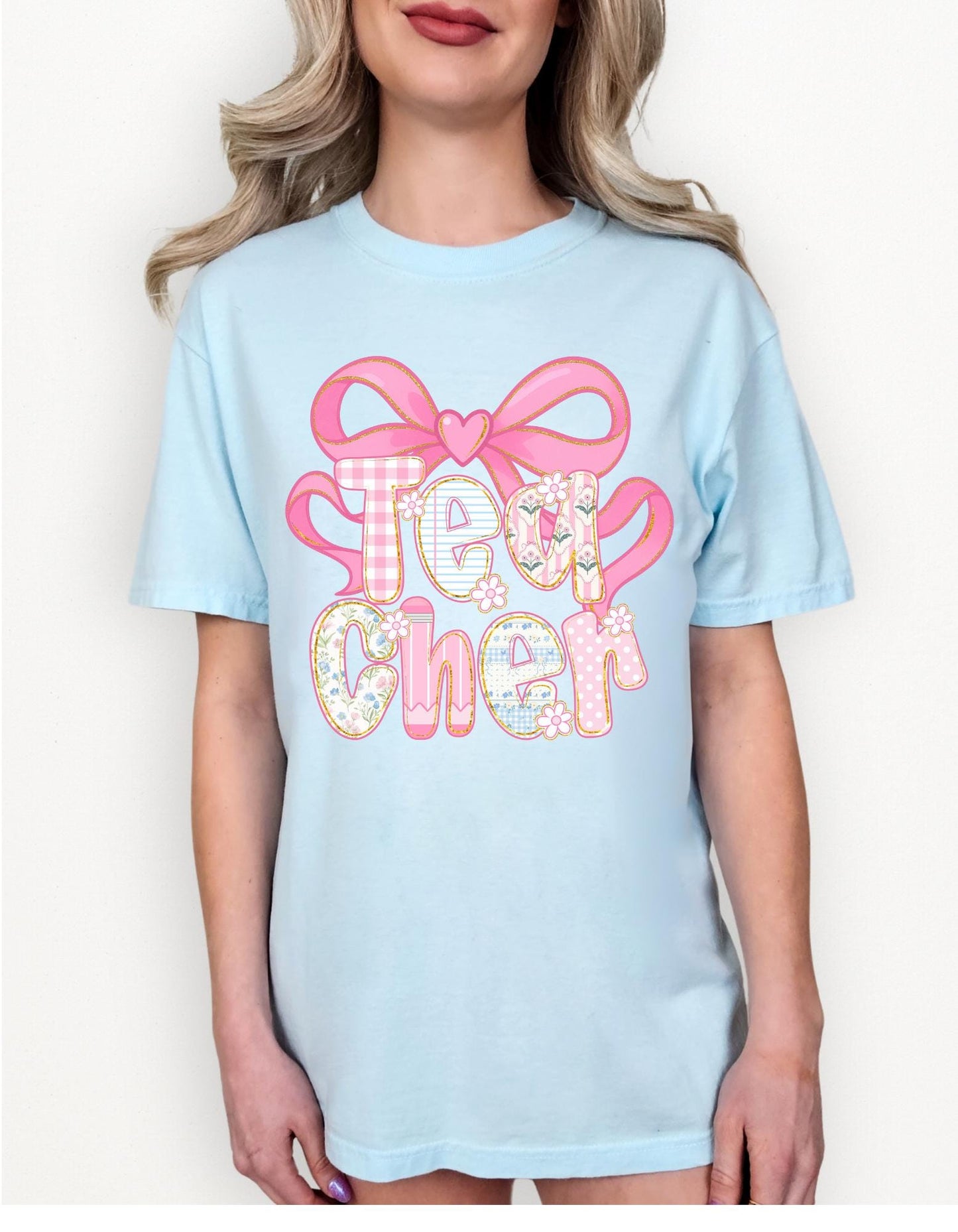 Pastel First Grade Teacher Shirt with Bow | Cute Back to School Tee | Floral 1st Grade Teacher Gift | Fun Elementary Teacher Outfit