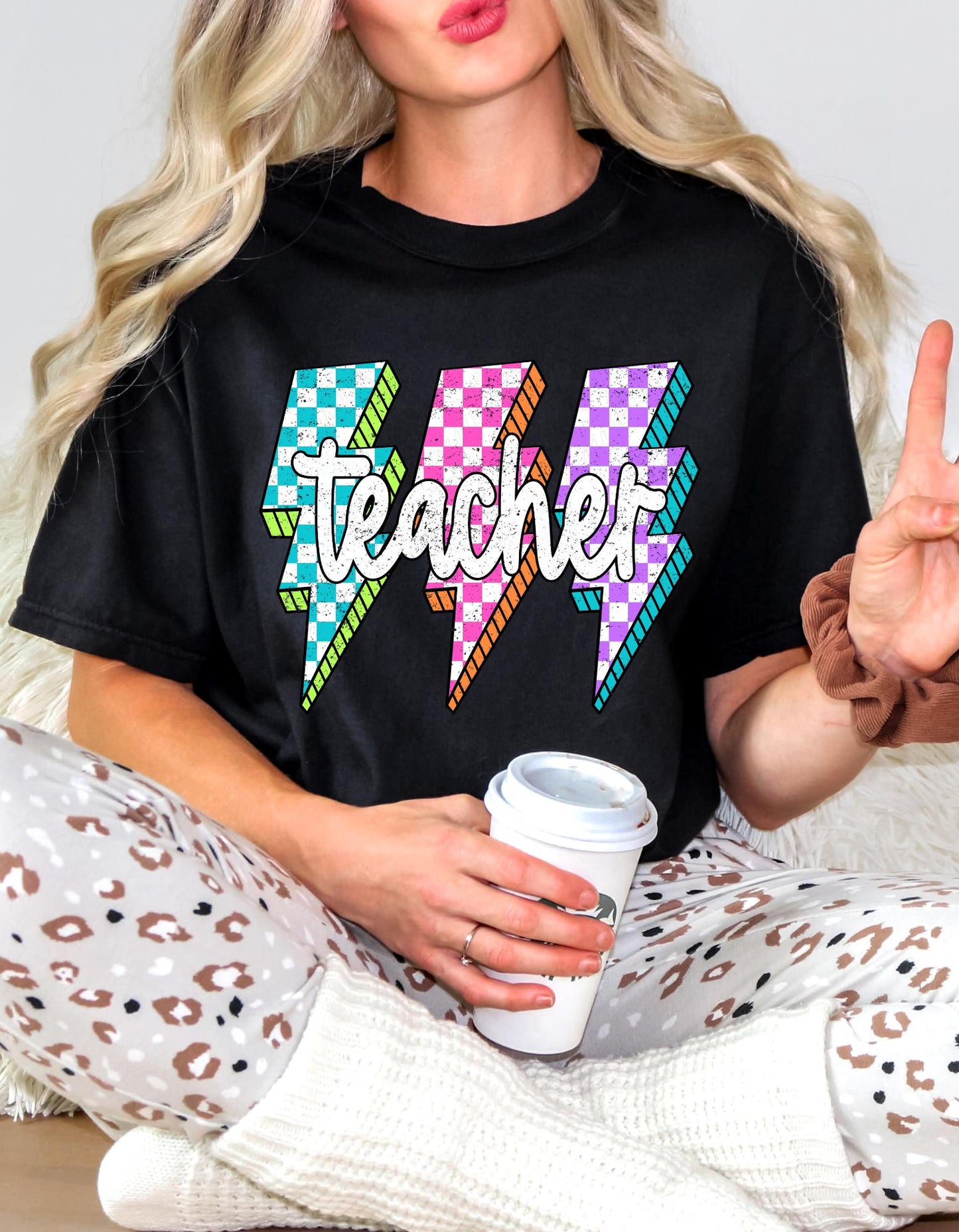 Lightning Bolt Teacher T-Shirt | Bold Retro Graphic Tee | Trendy Teacher Shirt