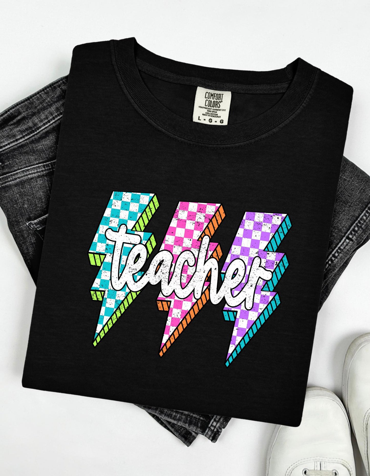 Lightning Bolt Teacher T-Shirt | Bold Retro Graphic Tee | Trendy Teacher Shirt